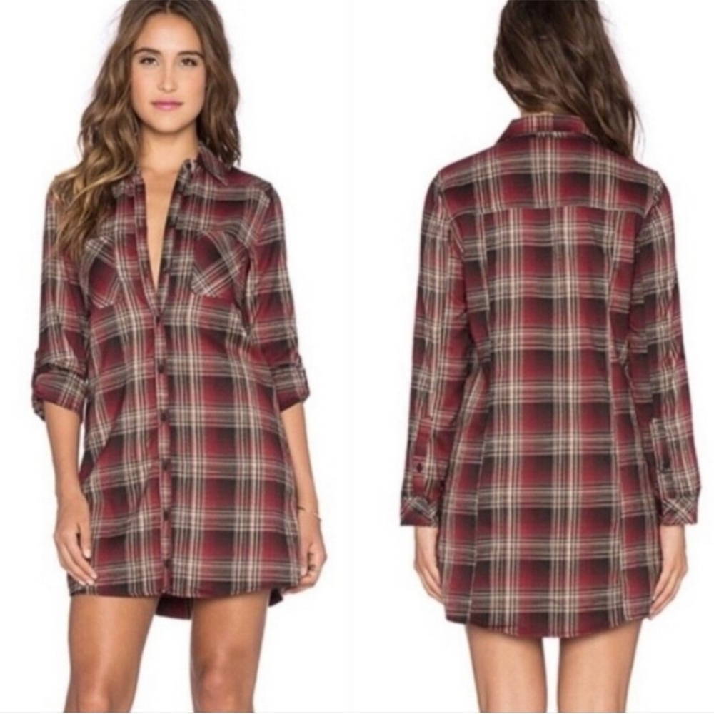 JACK by BB DAKOTA Brown & Red Plaid Shirt Mini Dress Size Medium